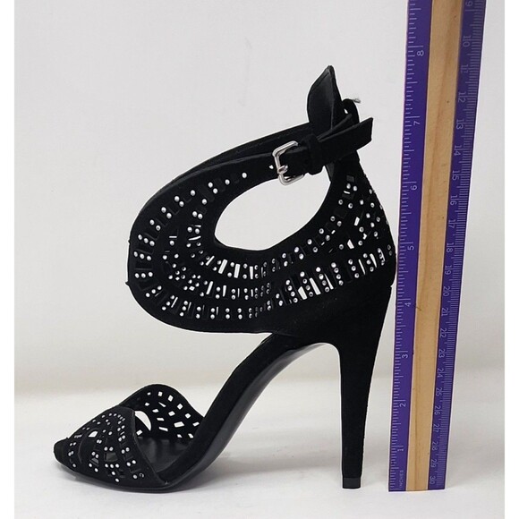 Zara Womens Black Leather Strappy 4" Heels Size 9 Open Toe Sandal Rhinestones - Picture 15 of 15
